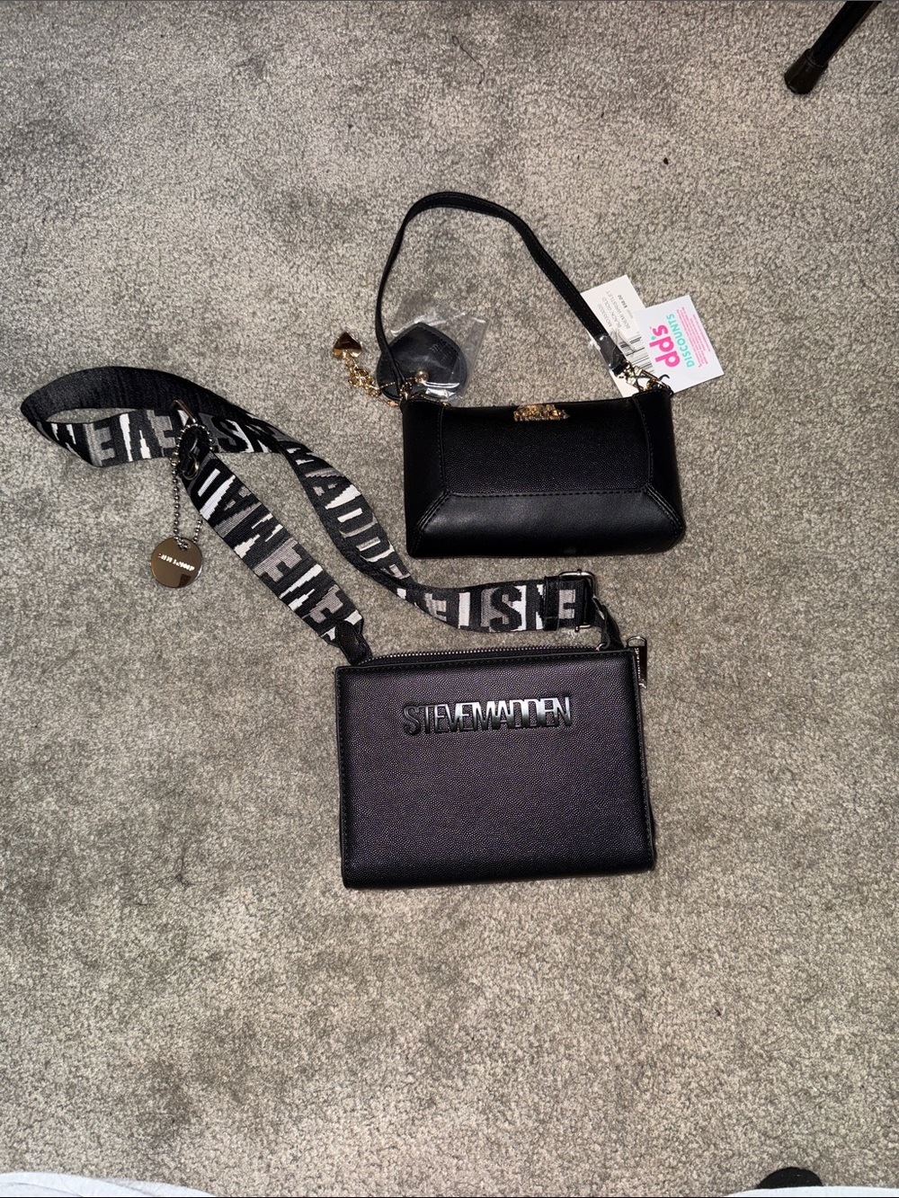 Steve Madden Black Double Crossbody Bag Set with Branded Strap